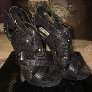 3.5" heel black studed strappy, open toe shoes